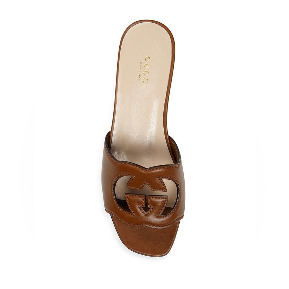 Gucci Leather Logo Cutout Flat Sandals